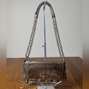 Coach Legacy Chelsea Gunmetal Leather Turn Lock Small Shoulder Bag
